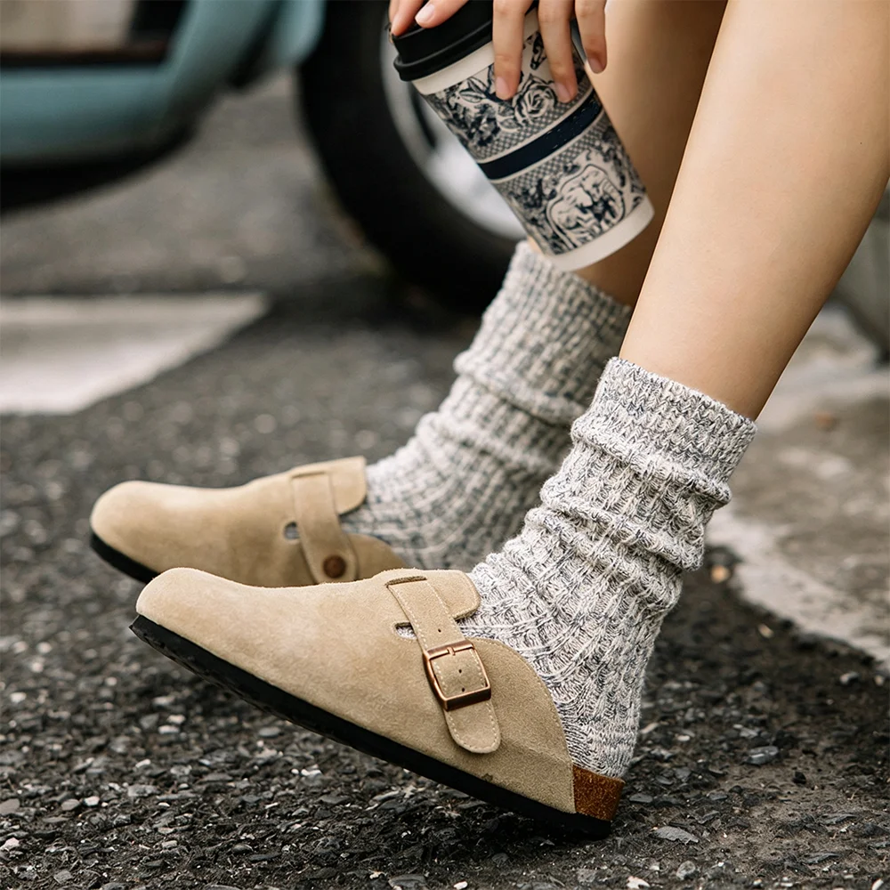 1 Pair Unisex Vintage Crew Socks, Thick Ribbed Knit Mid Calf Socks Seamless Toe Warm Casual Couple Socks for Fall Winter