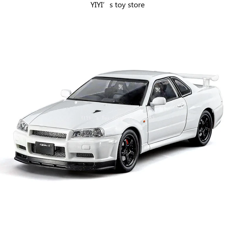 1:24 GTR - R34 نموذج سيارات رياضية لعب سبيكة دييكاست مصغرة السيارات الخارقة الصوت ضوء الأبواب مفتوحة التراجع حلية الأولاد الهدايا 10