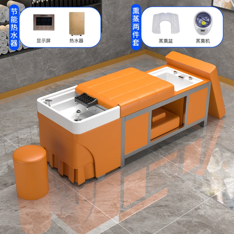 Japanese Shampoo Bed Water Circulation Washing Hair Shampoo Chair Massage Integrated Foot Bath Fumigation Hair Salon Equipment