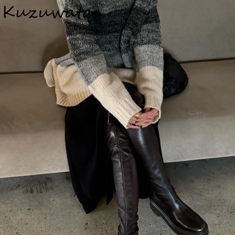 Kuzuwata-Falda acampanada de Estilo Vintage para Mujer, prenda ajustada, suave, con cremallera, elegante, recta, de longitud media, estilo japonés,