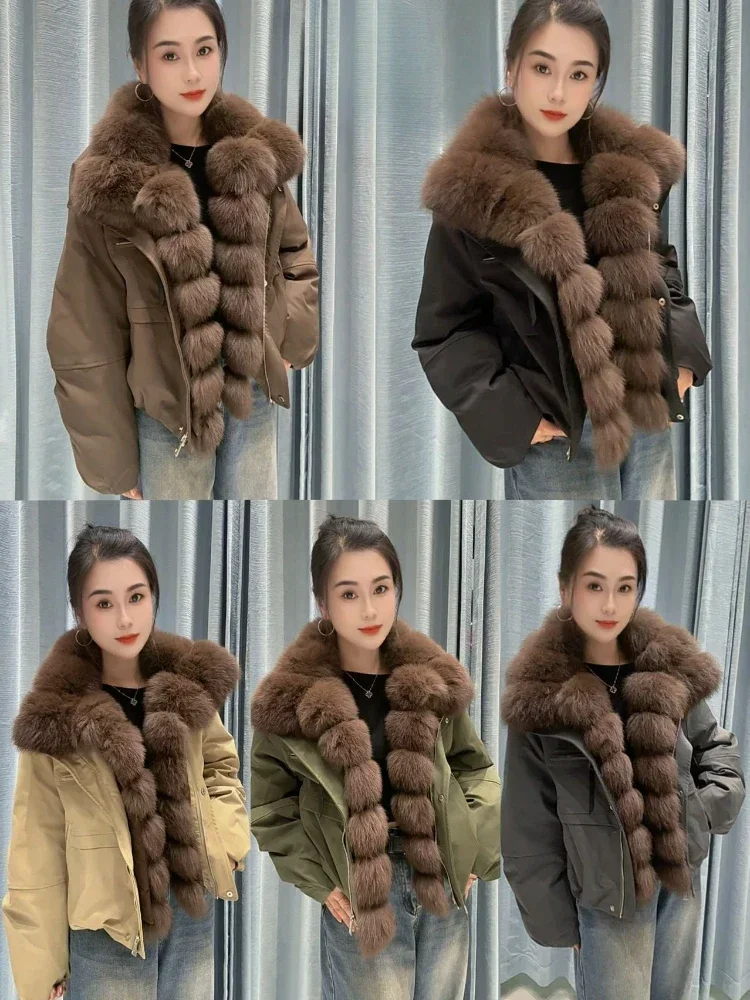 OFTBUY Goose Down Jacket with Natural Fur for Female Warm Casual Winter Puffer Coat with Fur Collar Zipper Women's Down Parkas