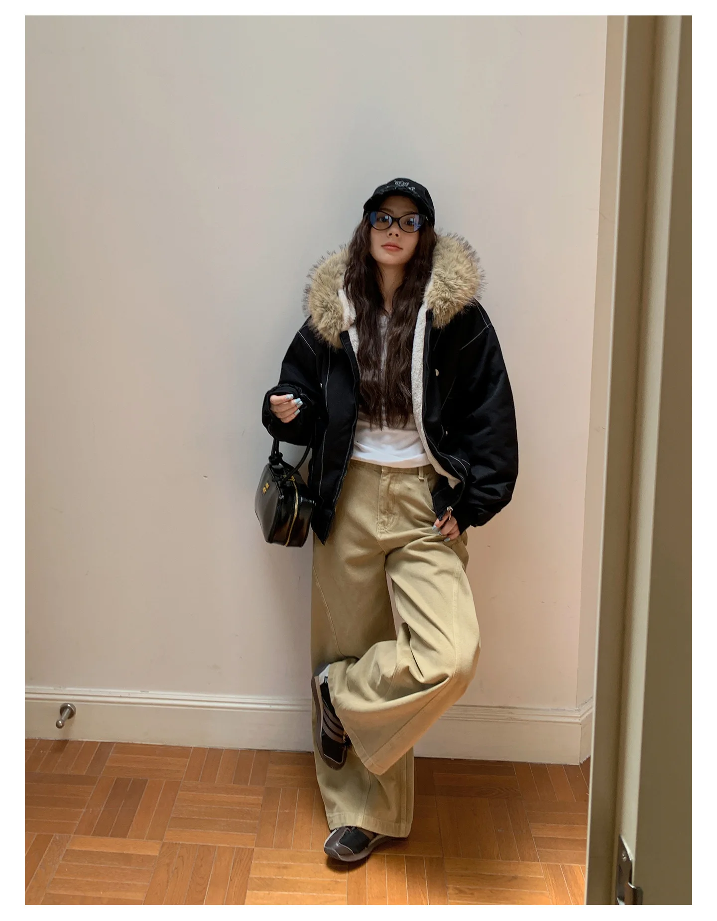 2025 الكورية نمط خمر كبير الفراء طوق سترة قطن المرأة مقنعين الدافئة معطف القطن القصير ، الشتاء سميكة سترة صغيرة #6