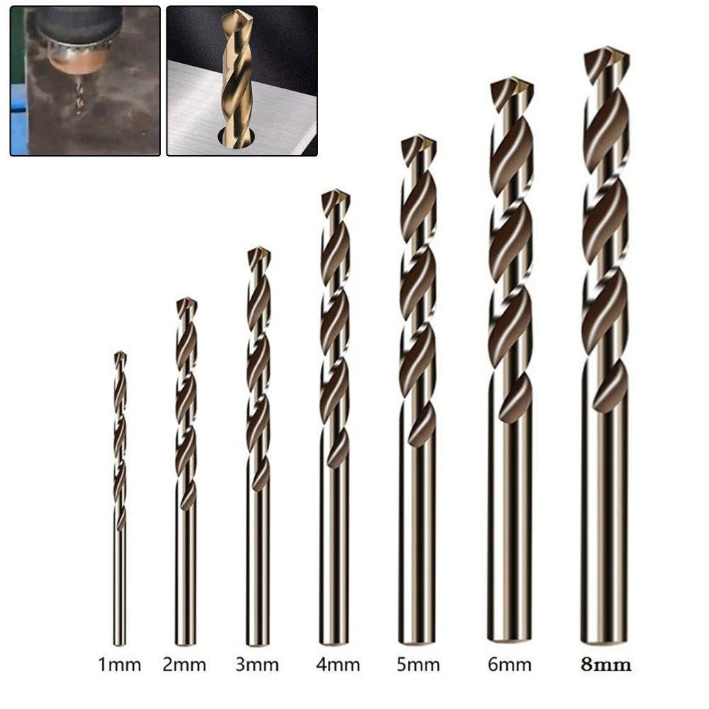 HSS M35 코발트 오거 드릴 비트, 금속 스테인레스 스틸 드릴링 홀 펀칭 전동 공구용 원형 생크, 1mm, 2mm, 3mm, 4mm, 5mm, 6mm, 8mm, 7 개