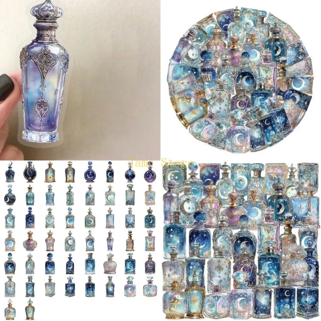 LX0B Pack of 50 Moon Phase Bottle Stickers مادة حيوان أليف مقاوم للماء لزخرفة حالة هاتف الجيتار