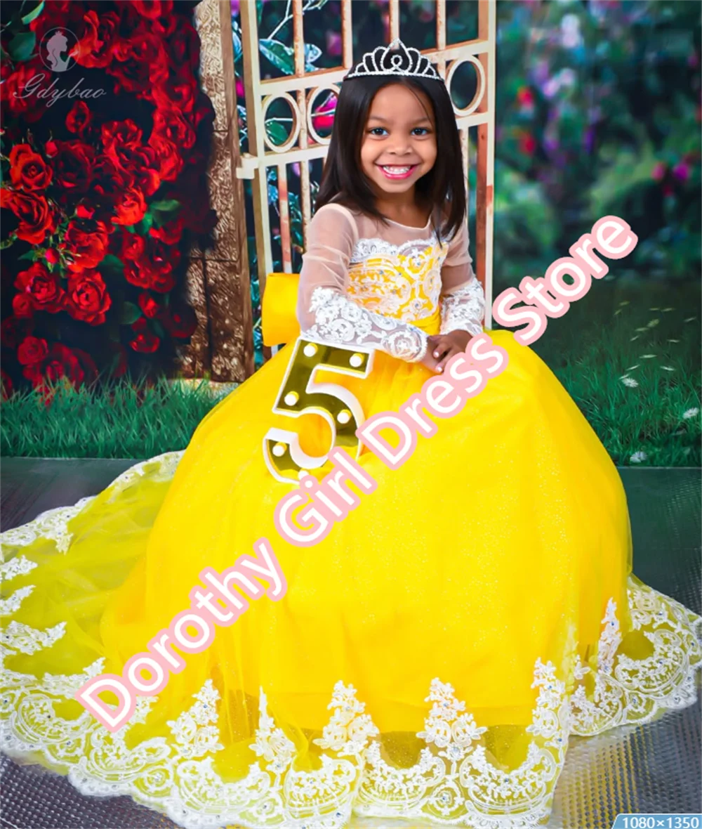 Rose Red White Lace Appliqué Beautiful Flower Girl Dress Fluffy Communion Formal Event Birthday Wedding Princess Dress