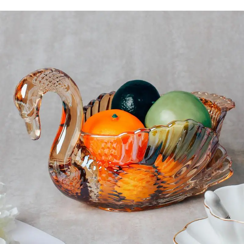 Swan Crystal Glass Fruit Plate Transparent Decorative Storage Ornaments Home Snacks Bowl Candy Jar Tray