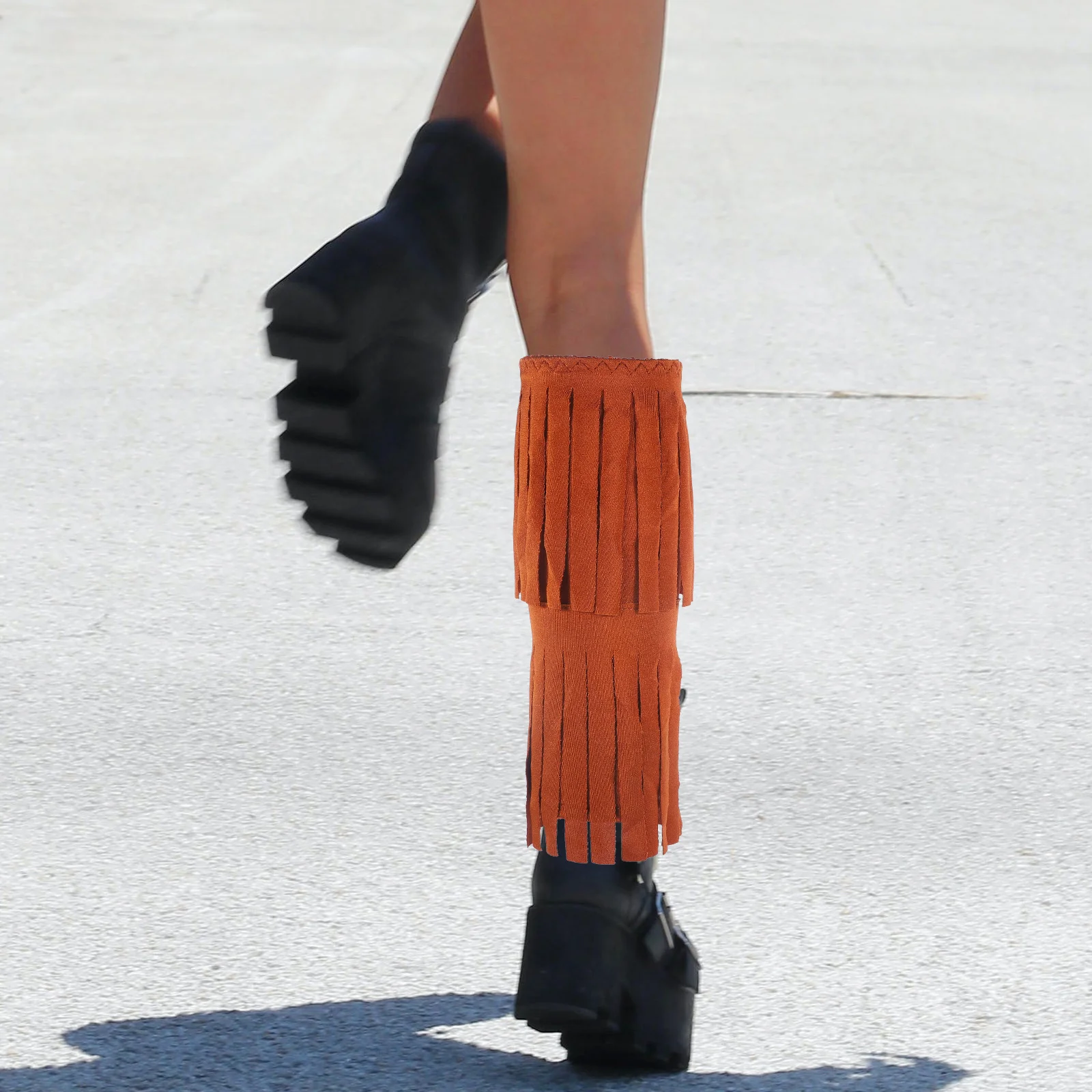 

Retro Fringe Boot Covers Brown Tassel Decorative Shoe Liners Women Music Festival Stage Performance Boot Accessories
