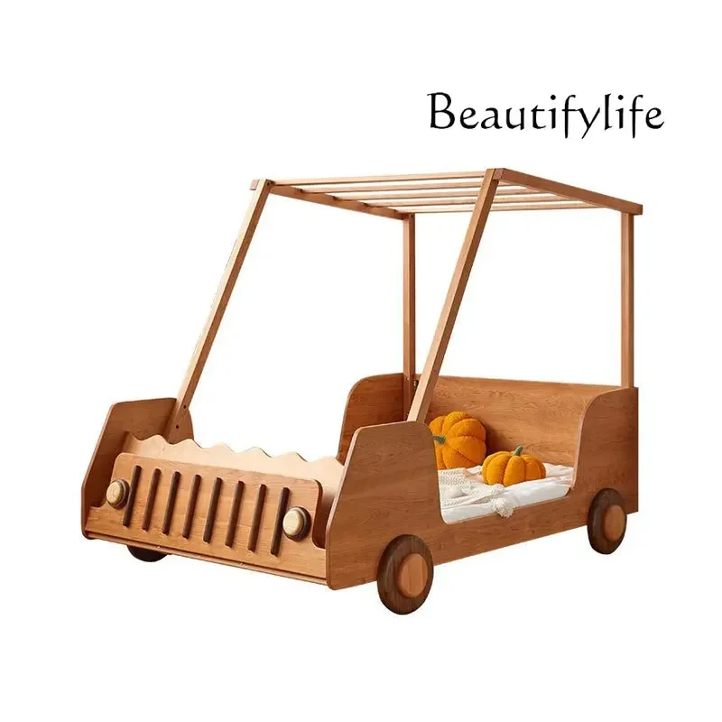z.Modern sports car cartoon car bed boy solid wood fence boy bed room cherry wood bed
