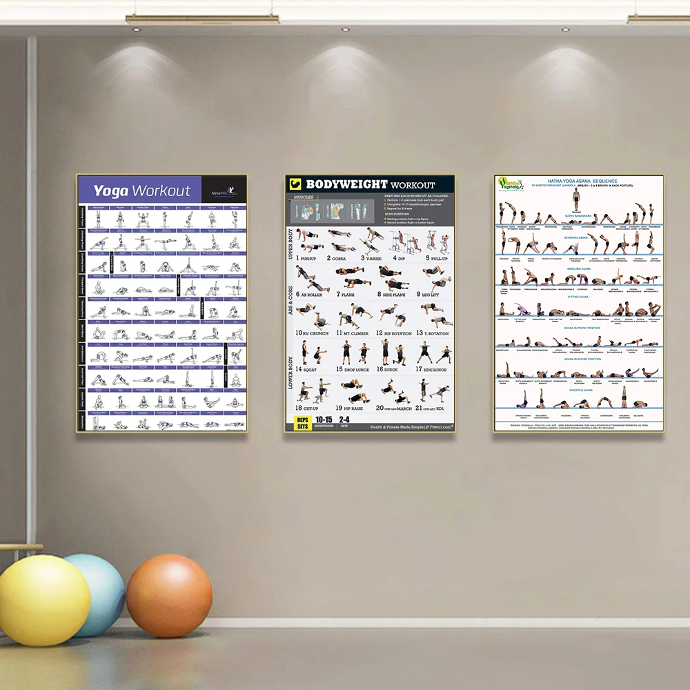 Gym Yoga Studio Workout Detailed Action Chart Pose Canvas Poster Bodybuilding Wall Art Painting Prints Home Room Decor Murals