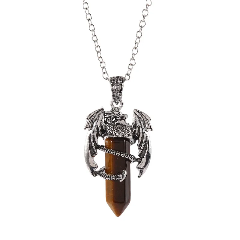 Natural amethyst, pink crystal, white crystal, pterodactyl hexagonal column necklace jewelry