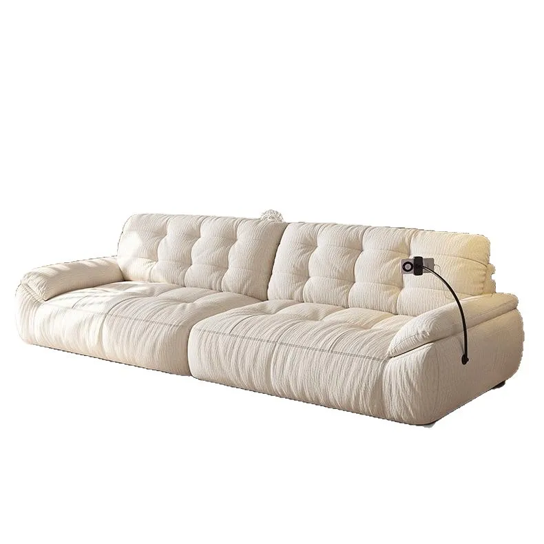 

Cream style fabric sofa living room, small apartment straight row cloud sofa Chenier sofa