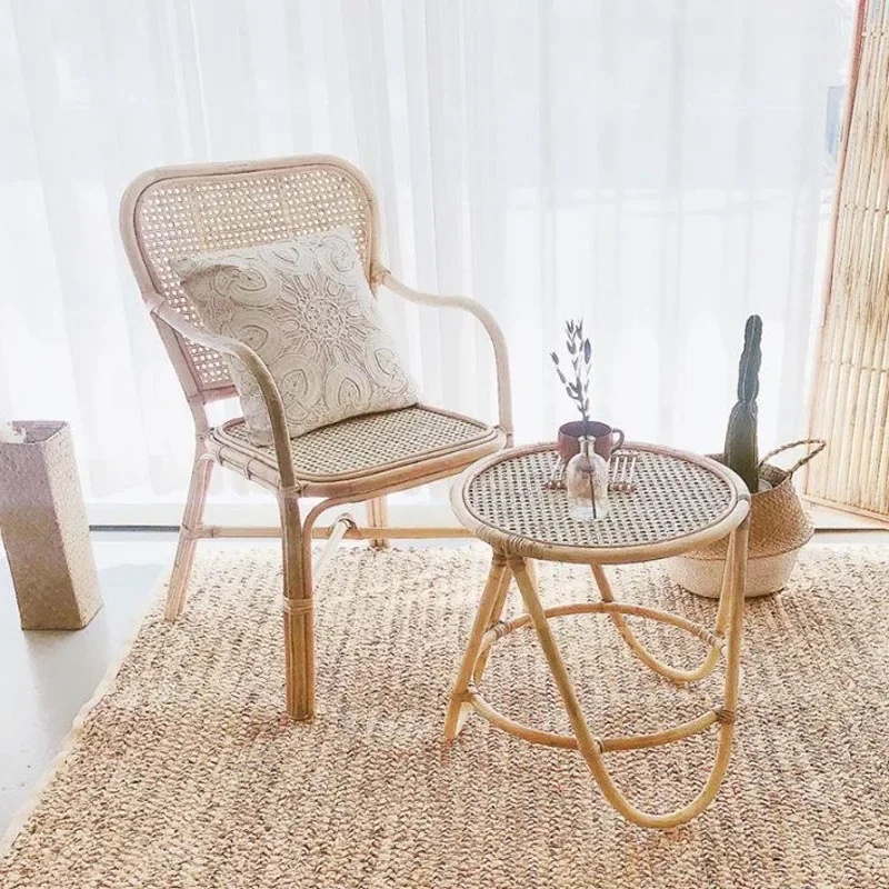 Japanese-style Indonesian rattan  living room bedroom household balcony rattan  three-piece set single stool coffee ta