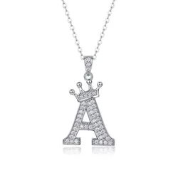 S925 Silver Iced Moissanite Crown Letter Pendant Necklace Women Fine Jewelry Platinum Diamond 26 Letters Necklaces Pass Tester