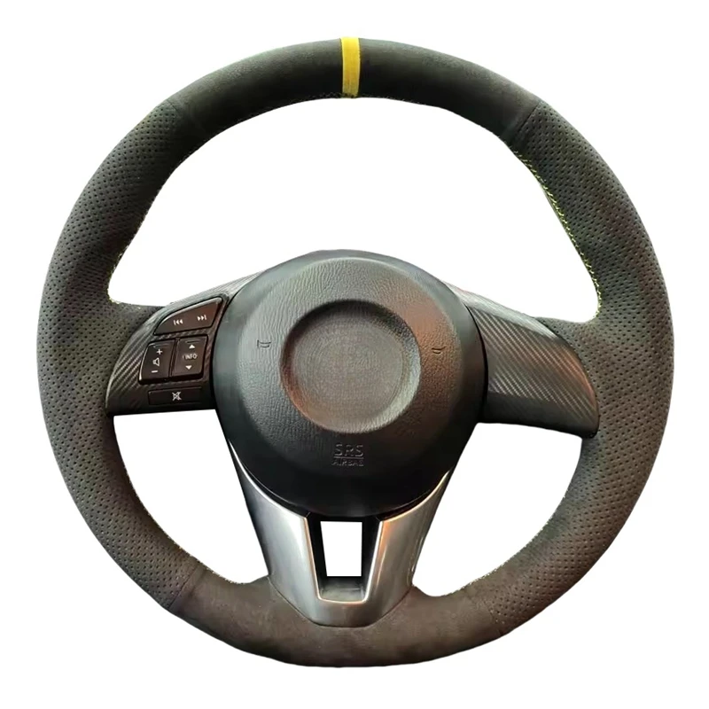 Black Suede Perforated Leather Steering Wheel Cover For Mazda 3 Axela Mazda 6 Atenza Mazda 2 CX-3 CX3 CX-5 CX5 Scion