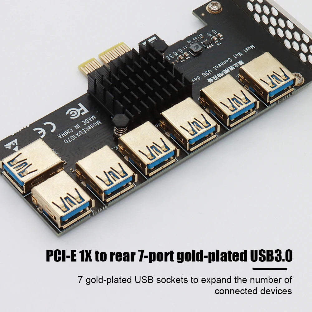 محول بطاقة PCI-E 1x1 إلى 7 محول PCI-Express USB 3.0 للتعدين BTC