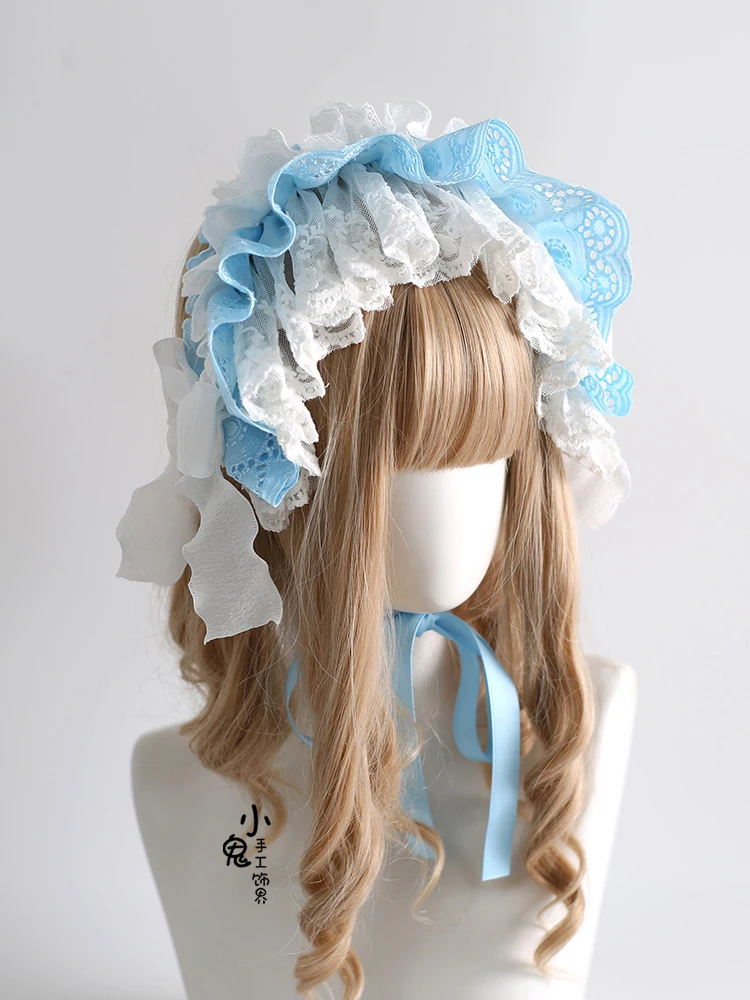 Original Sweet Lolita Headband Cute Hair Accessories Bow Blue and White Lolita Harajuku Headband Hair accessories