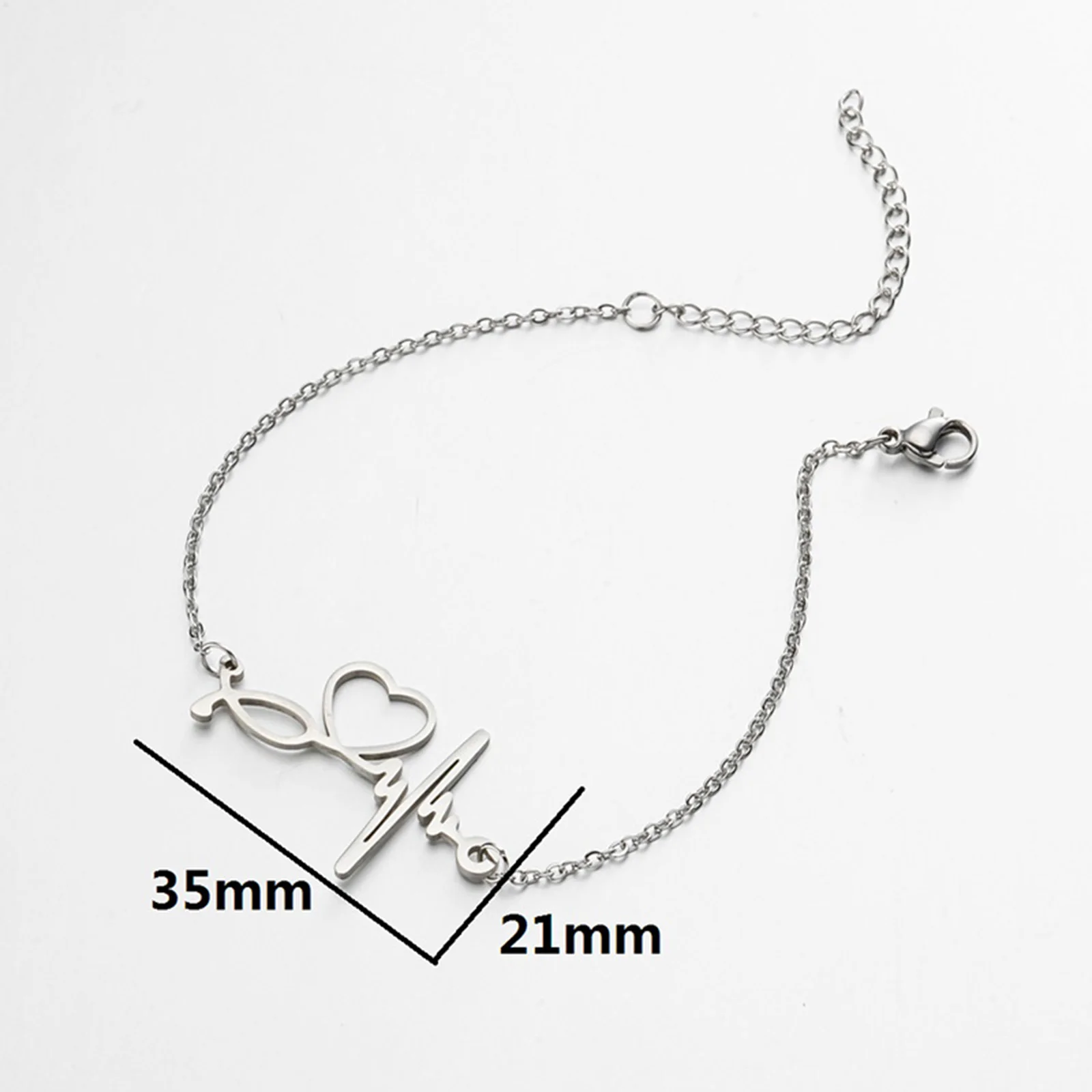 Stainless Steel Curb Link Chain Bracelets Multicolor Heart Connector Extension Chain Single Buckle Bracelet for Women 13.5cm 1PC