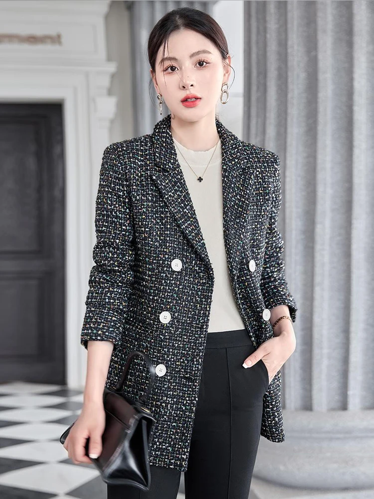 Pink Women tweed Suit Blazer 2023 Fall winter Large size Double breasted Ladies jacket Multicolour Luxury Clothing INKEO 3O100