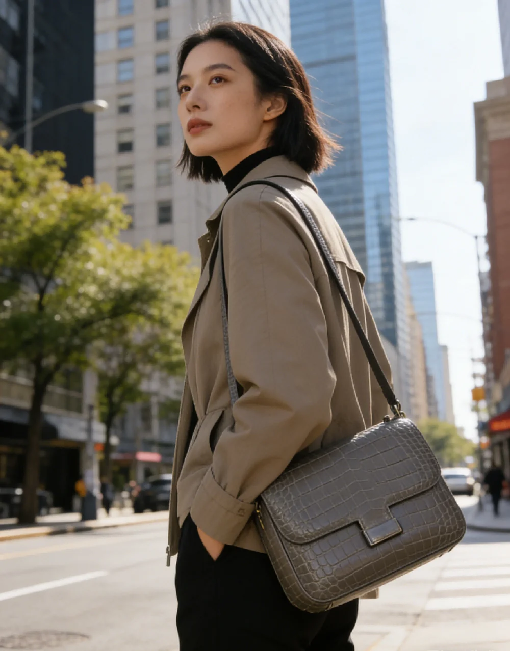 

Женская серая структурированная сумка через плечо с клапаном, современная минималистичная сумка-кроссбоди для работы и повседневных мероприятий