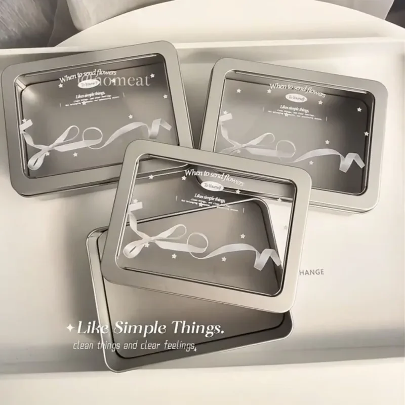 Korean INS Ballet Style White Ribbon Window Box Stickers Kpop Photocard Hairpin Rubber Band Girl Desktop Organizer Cute Iron Box