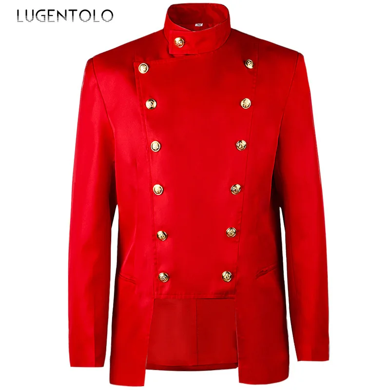 Men Red Halloween Jacket Double-breasted Medieval Costume Retro Casual Steampunk Coat Party Cos Stage Stand Collar Clothing