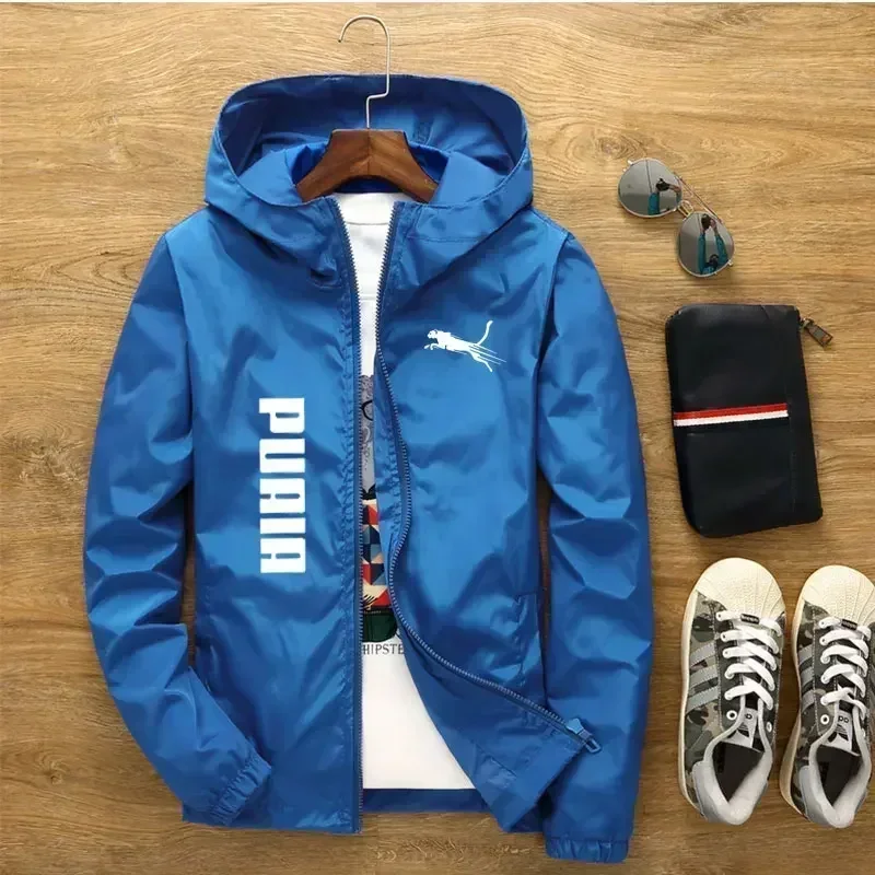 Men's Outdoor Thin Casual Hooded Zipper Windbreaker, Spring and Autumn Windproof and Waterproof Fishing Mountaineering Jacket