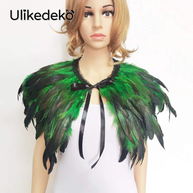 Capa De Plumas Gótica Negra – Chal De Plumas De Pavo Real, Cuello De Plumas Para Carnaval Y Fiestas De Disfraces, Accesorio Teatral Y Llamativo