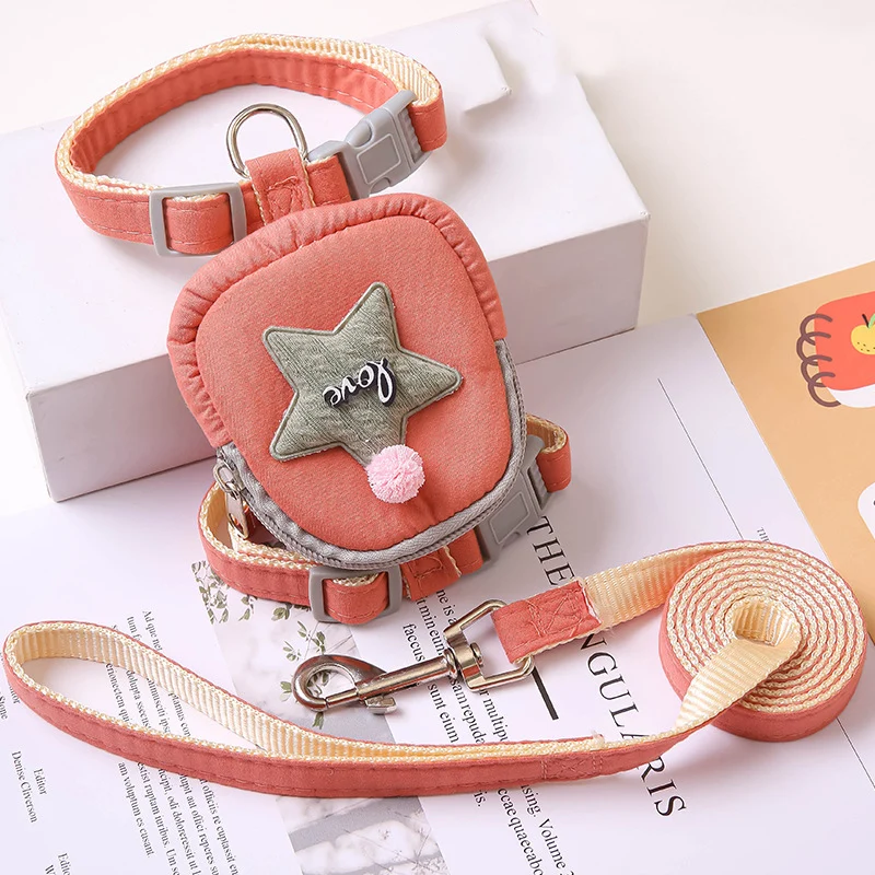 Fashion Cat Dog Harness and Leash Set for Cats Small Dogs Cartoon Print Pet Harnesses with Backpack Kitten Ropes Accessories