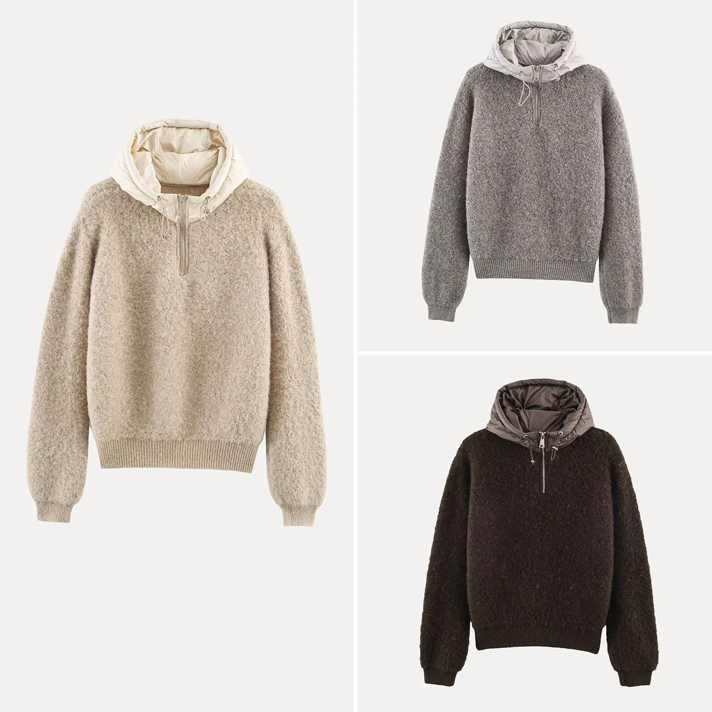 

Winter 2025 Women's Knitted Hat Jaet f Zipper Long Sve Splicing Circle Fur Casual Wear Daily Sle Ladies Coat