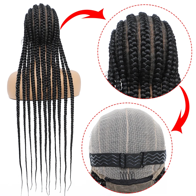 36 Inches Full Lace Box Braided Wig Cornrow Braids Lace Wigs Synthetic 360 Knotless Box Braids Lace Front Wigs for Black Women