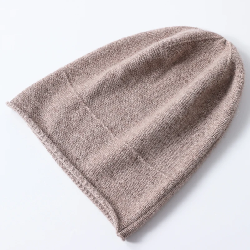

Women 100% Pure Wool Beanies Solid Caps Rolled Hem Hat Casual Basic Soft Autumn Winter Real Cashmere Warm Sleep Hair Bonnet