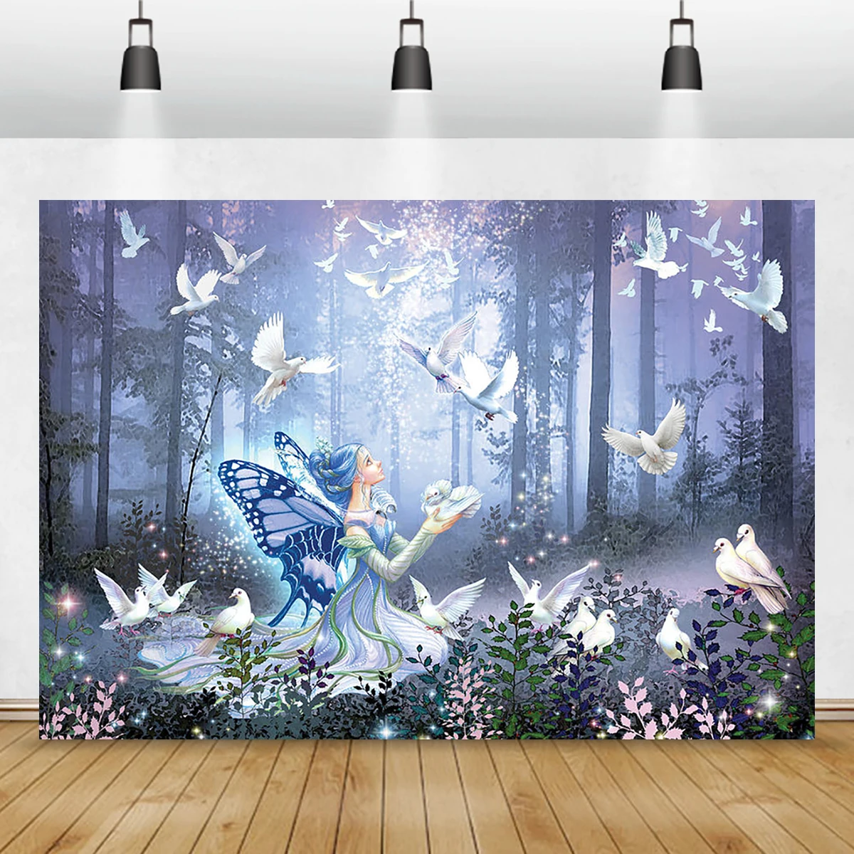 

Fairy Pigeon In The Forest Theme Backdrop Photography Background Baby Shower Kid Art Show Exhibition Girl Room Decoration Banner