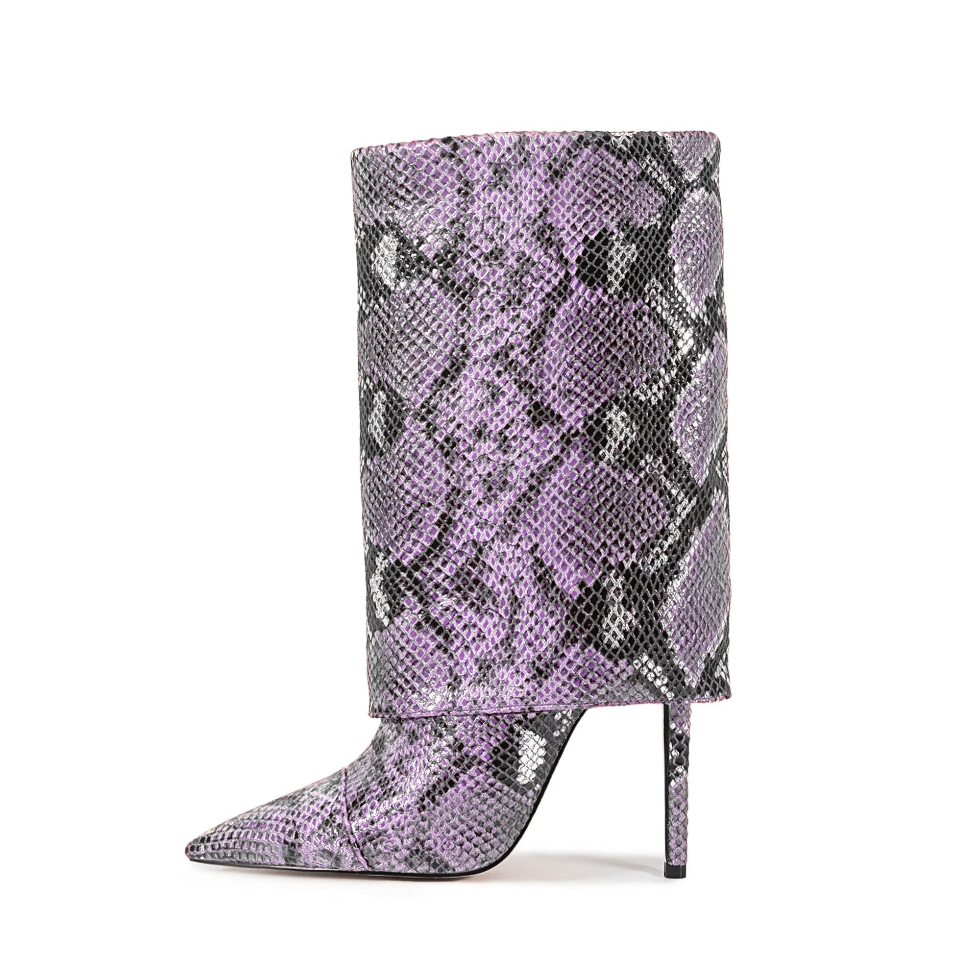 

Ботильоны Arden Furtado из микрофибры с узором под змеиную кожу, с острым носком, на очень высоком каблуке, с отворотом по краю, короткие ботильоны.