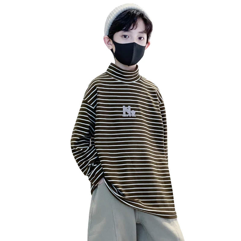 

Children Striped Cotton Turtleneck Sweatshirts For Boy Long Sleeve Casual T-shirt Vintage Teenage Boys Sweatshirts for Autumn