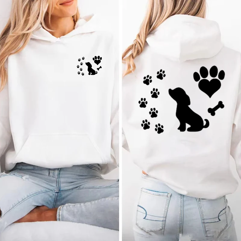 

Women Hoodies Fashion Autumn Winter Fleece Long Sleeve Hooded Top Funny Dog and Paw Casual Fashion Unisex Hoody Sweatshirts