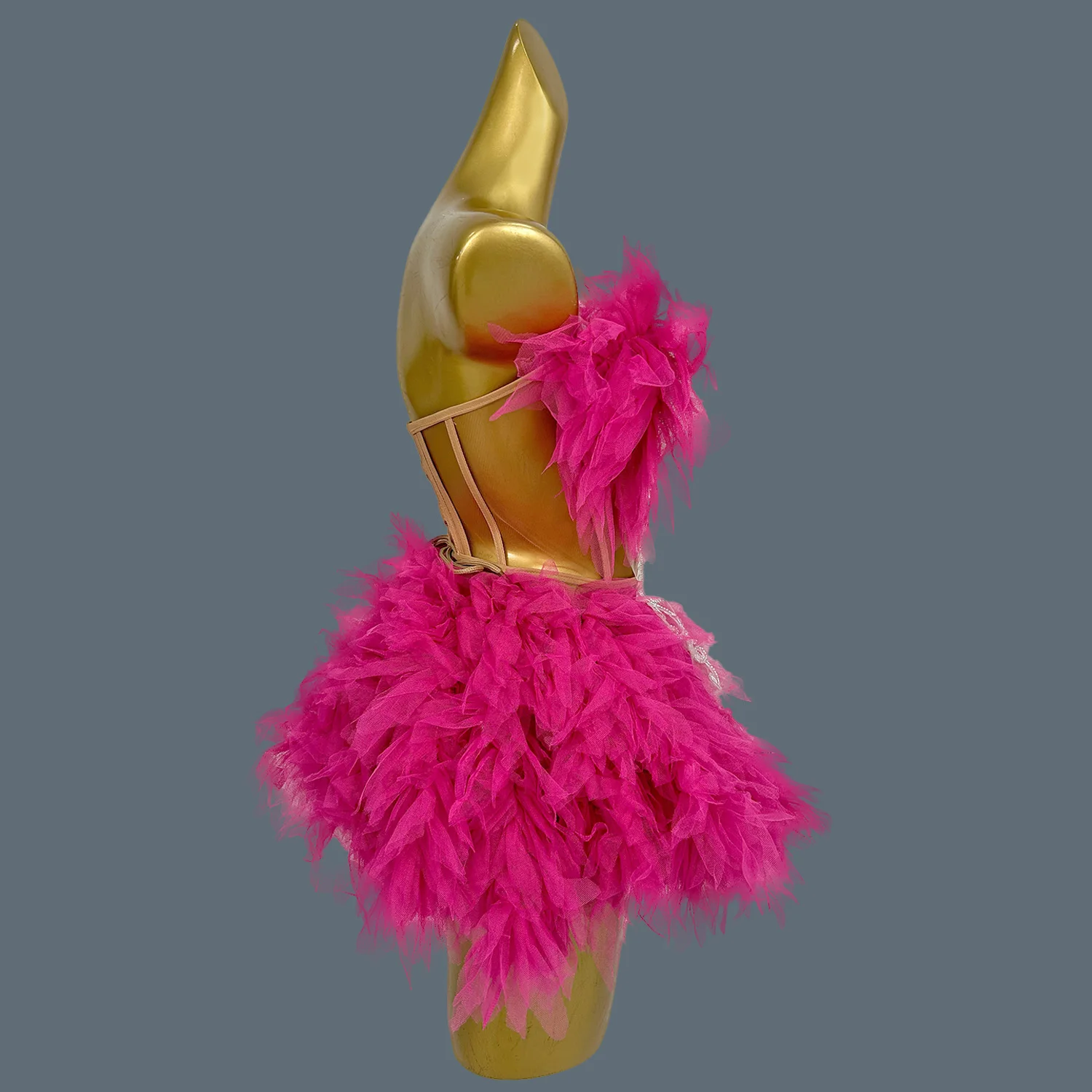 

Блестящее сексуальное платье с блестками Showgirl Клубное концертное сценическое шоу Розовое сетчатое плиссированное платье Бандажные укороченные топы Мини-юбка Комплект из 2 предметов Naicha