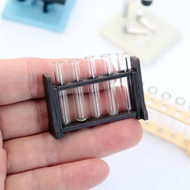 Dollhouse Miniature Items Simulation Test Tube Rack Mini Test Tube Dropper Measuring Cup Set Laboratory Dolls House Accessories