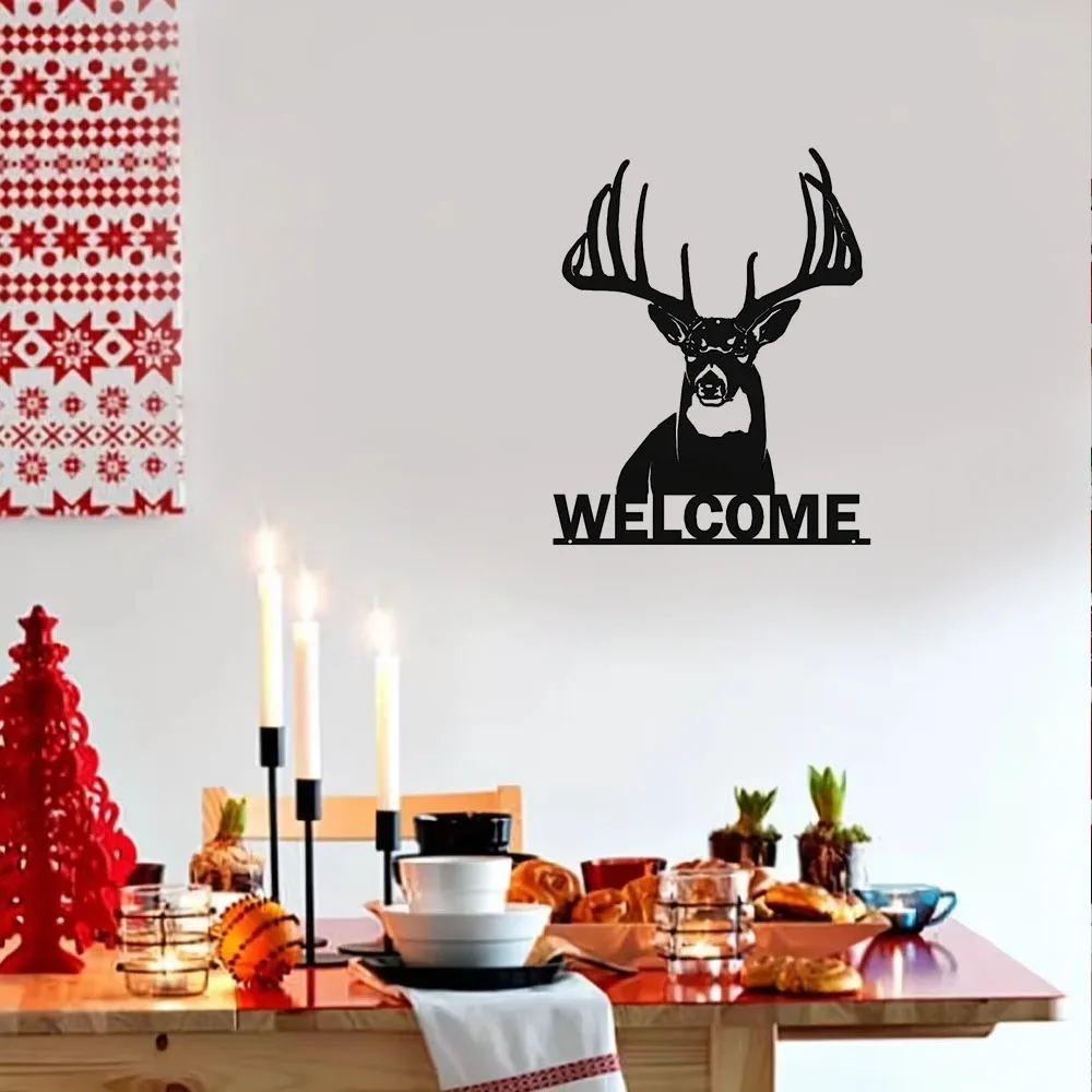 Welcome Whitetail Deer Buck Metal Wall Art Sign: Perfect for Home or Cabin Decor. Rustic and Elegant Metal Sign with a Deer