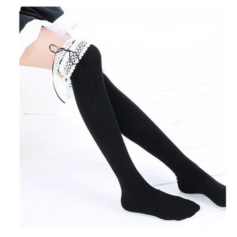 애니메이션 코스프레 코스튬 로리타 메이드 걸스 레이스 허벅지 높은 양말, 무릎 다리 위 따뜻한 레깅스, 섹시한 코튼 스타킹 액세서리