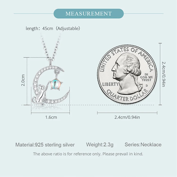 WOSTU 925 Sterling Silver Cute Cat Moon Pendant Necklace For Women, reamy Moonstone Zircon Charm Necklaces Special Gift For Her