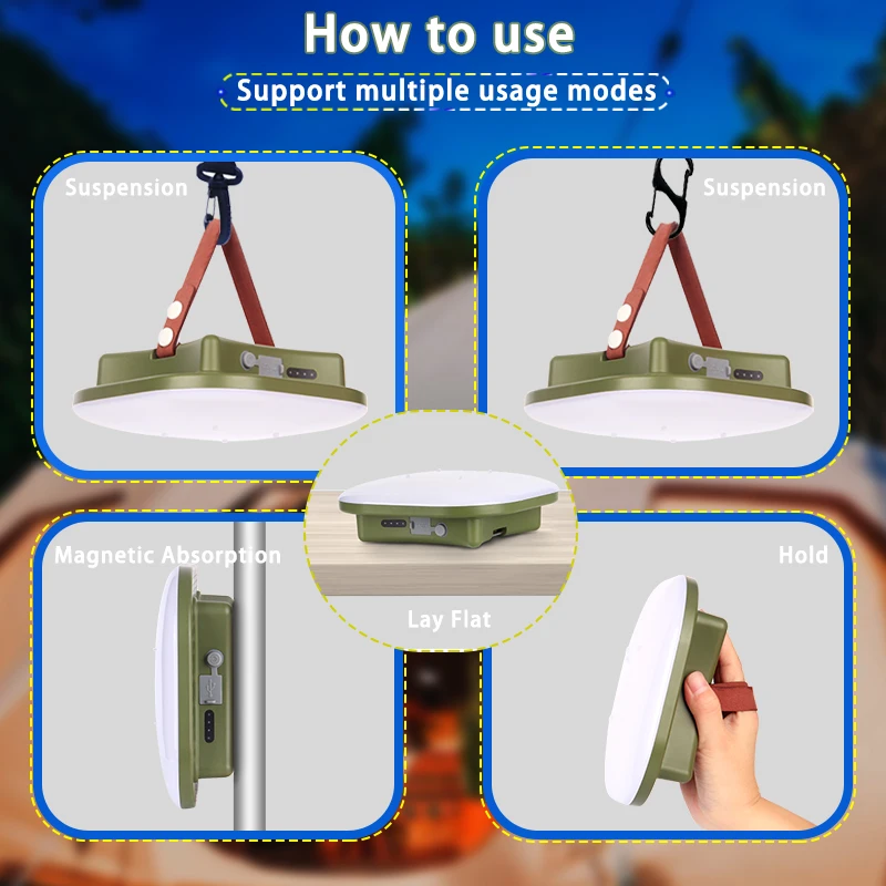 MOSLIGHTING Carga solar Camping Super Light con imán Ajuste el brillo de la luz a voluntad Antorcha portátil de emergencia Luz de tienda