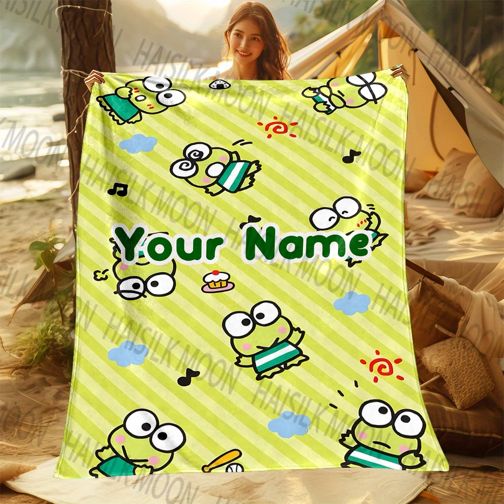 サンリオケロッピプリントのブランケット,名前でカスタマイズ可能,柔らかくて暖かい,家庭,オフィス,キャンプ,車,メモ,あなたの名前,1個に適しています