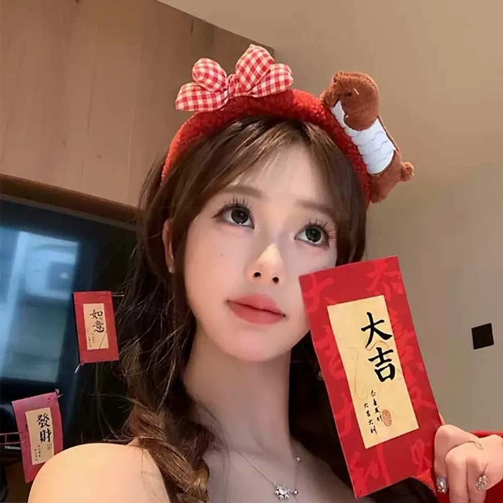 

Cute Hair Accessories Dachshund Hair Hoop Plaid Bow New Year Headwear Red Headband Moon Creative Cartoon Monkey Hairband Party