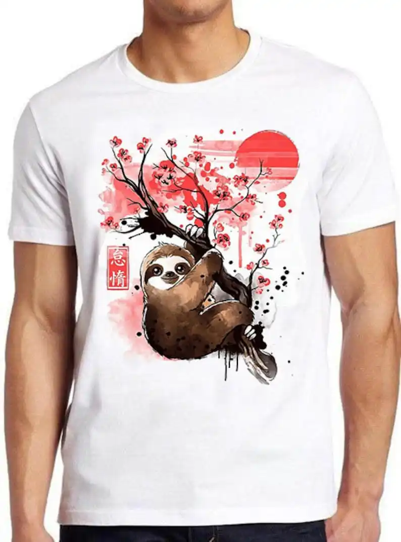 

Sloth Red Sun Sakura, Manga Funny Tee