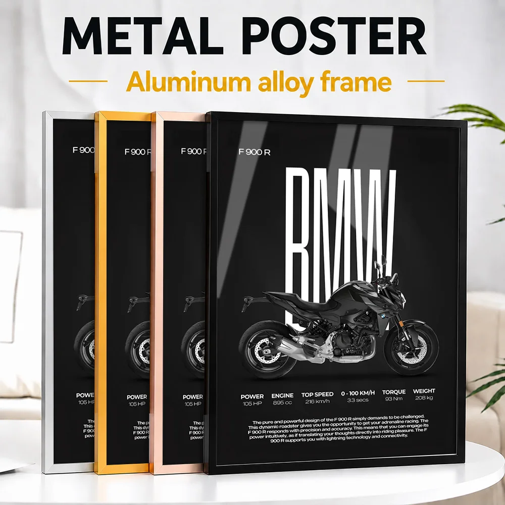 Póster Metálico de la Motocicleta F 900 R de Alemania con Marco de Aleación de Aluminio, Foto Personalizada, Estilo Deportivo, Arte de Pared para Hogar y Oficina