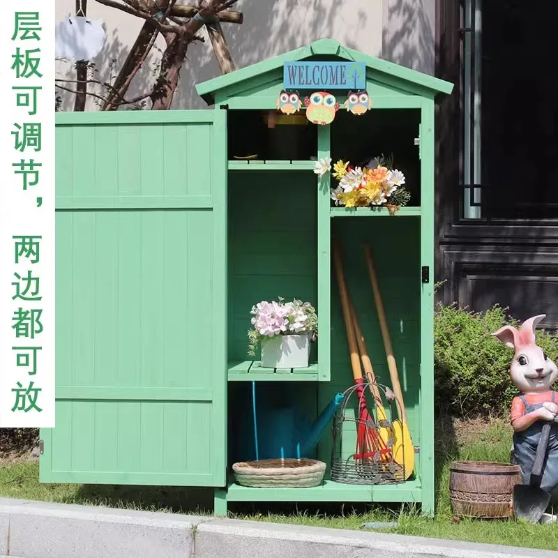 Outdoor locker waterproof sunscreen small yard utility cabinet balcony storage stool balcony tool room rack pastoral style