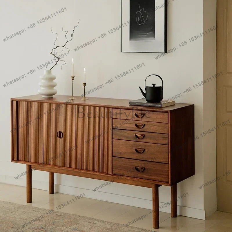 

Medieval solid wood dining side cabinet teak cabinet retro roller shutter cabinet living room home storage locker