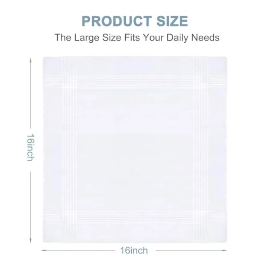 12 Pcs Handkerchiefs for Men 100 Soft Cotton White Men's Handkerchiefs Large Classic Hankies for Men Perfect for Formal Events