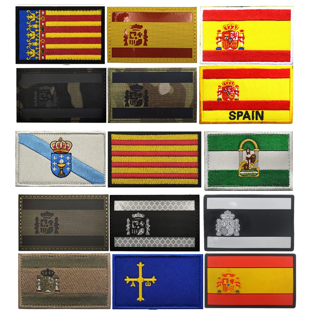 Parches bordados con bandera de España, parche reflectante IR con apliques de goma de PVC 3D español para ropa, gorra de mochila