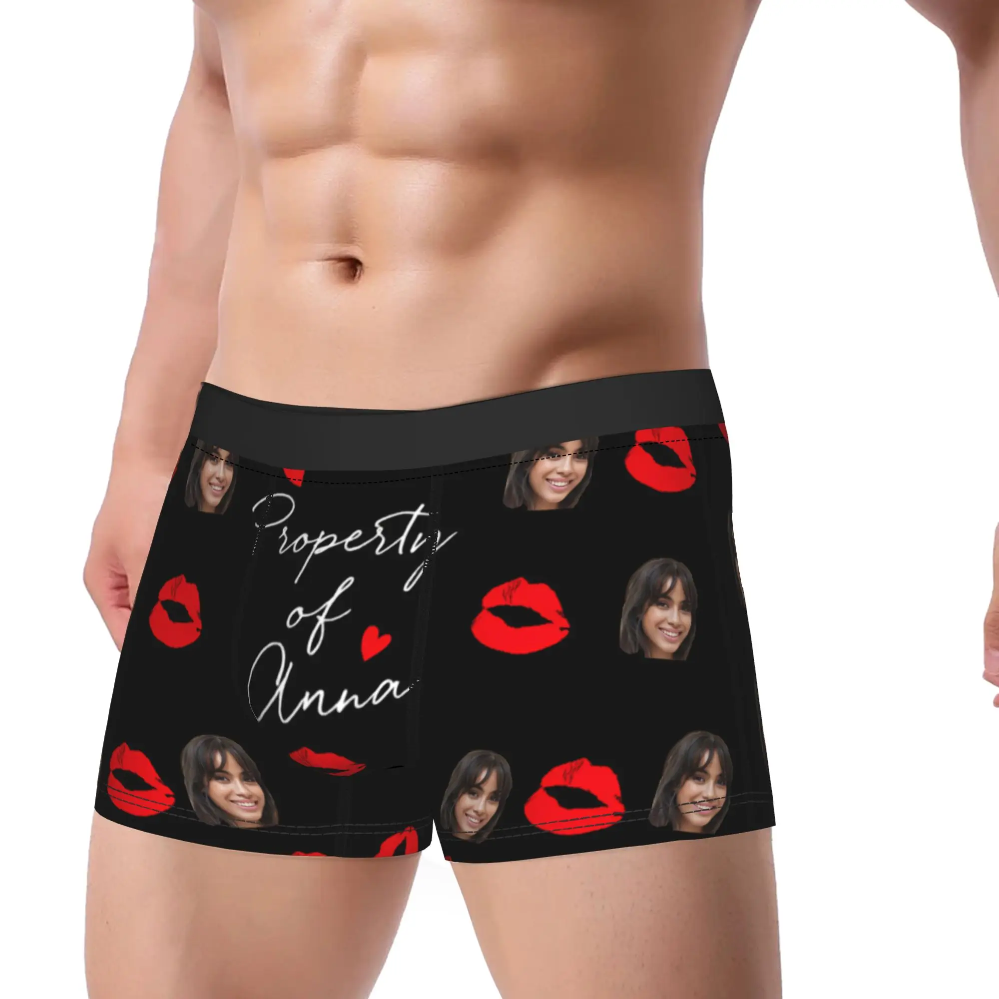 Men Personalized Photo Underwear Lip Kiss Hot Boxer Briefs Shorts Panties Male Polyester Underpants M-XXL